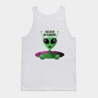 Alien UFO I Believe in Humans Blue Tank Top